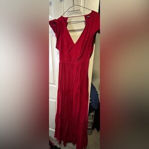Express Red Flutter Sleeve Wrap Sundress